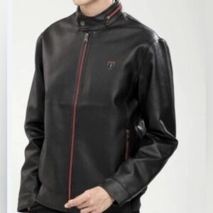 F Collection leather man’s jacket made in italy color black and red zipper red​​
